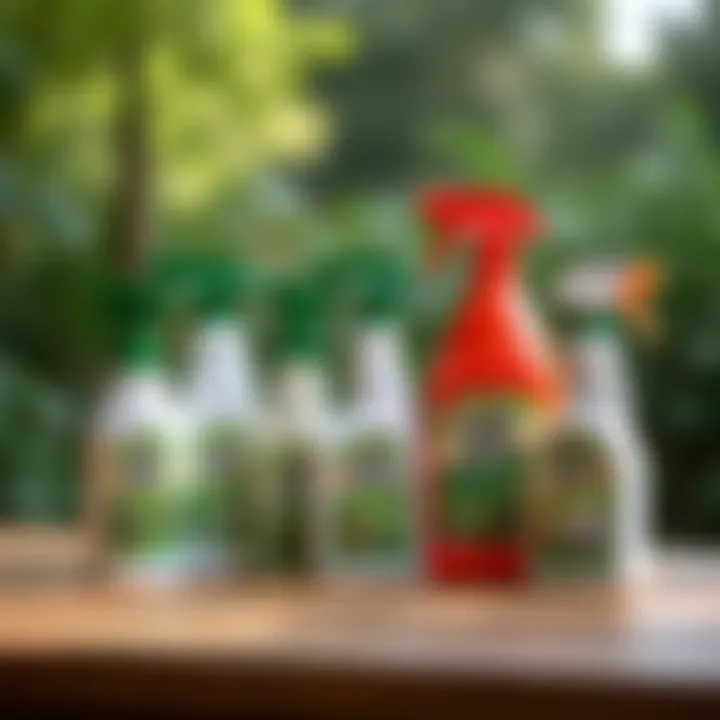 Close-up of various weed killer products on a wooden table