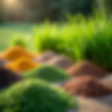 Different varieties of grass seeds displayed in colorful packaging