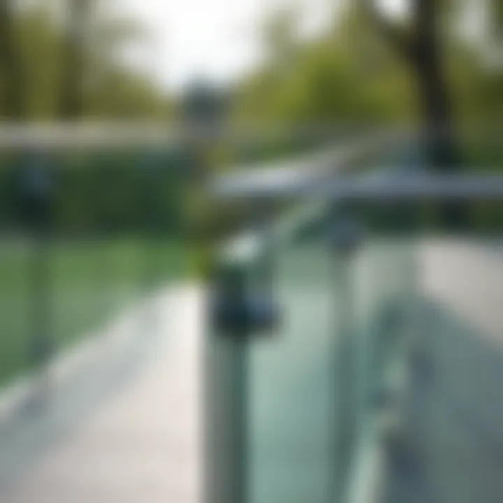 Detailed view of a glass panel deck railing providing unobstructed views