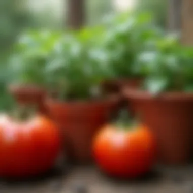 Different pot sizes arranged for tomato cultivation