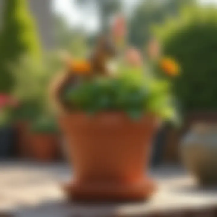 Close-up of squirrel-proof flower pot design