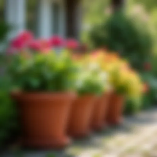 Vibrant flower pots in a garden setting