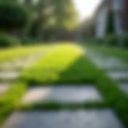 Vibrant green grass growing between paving stones