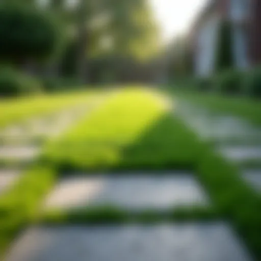 Vibrant green grass growing between paving stones