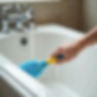 Technique demonstration of scrubbing a fiberglass tub