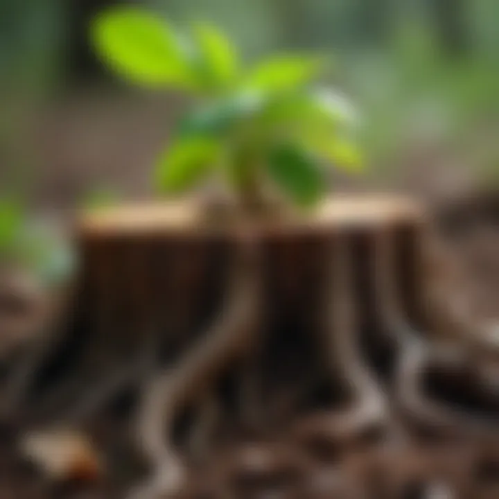 Close-up view of roots being exposed as part of the stump removal process