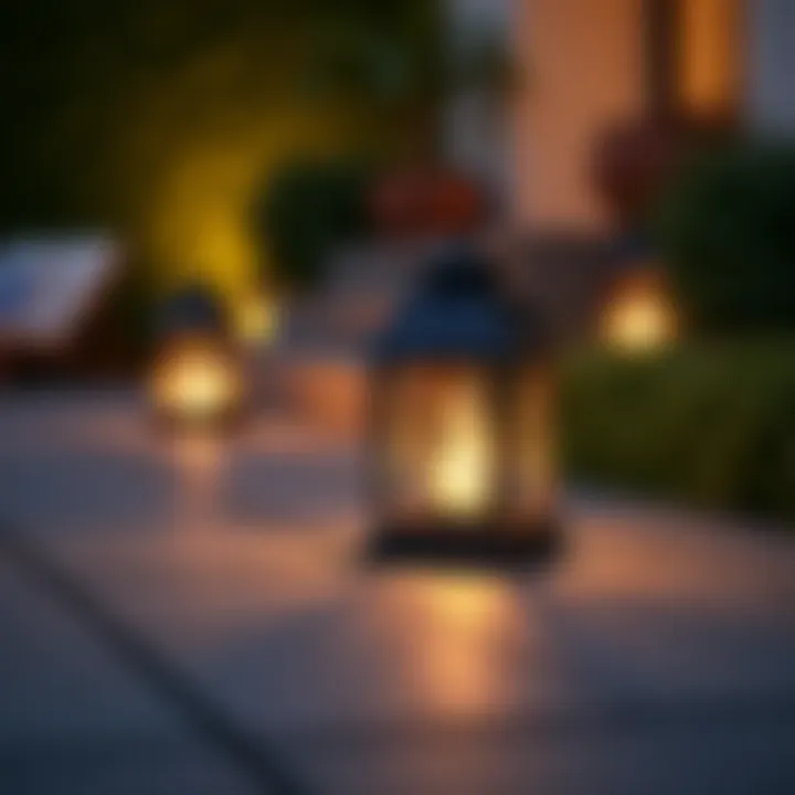 Close-up of a solar lantern integrated into patio decor, enhancing the ambiance.