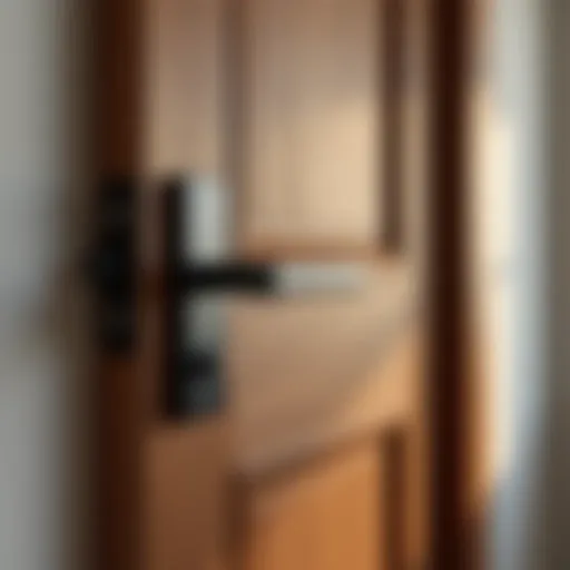 A close-up view of a stylish wooden door with a modern handle.