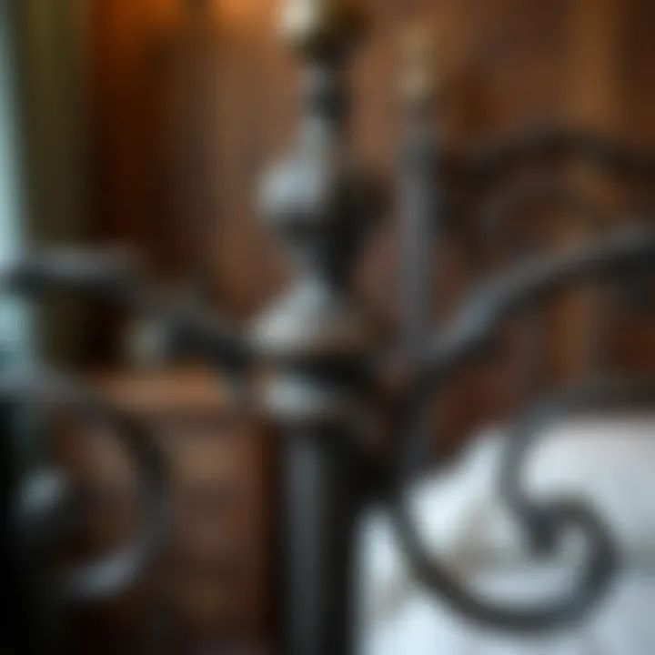 Close-up of craftsmanship on a wrought iron bed frame