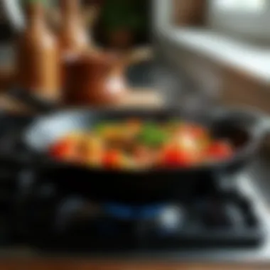 Finex skillet in use on a stovetop with vibrant ingredients