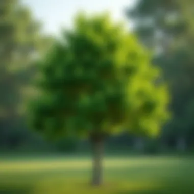 Healthy young shade tree in a garden setting