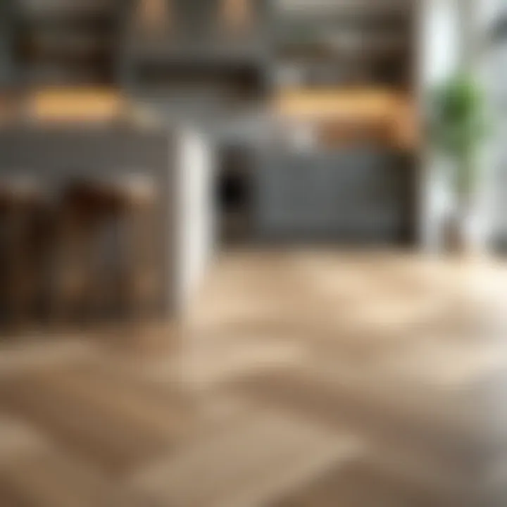 Kitchen with herringbone wood flooring pattern