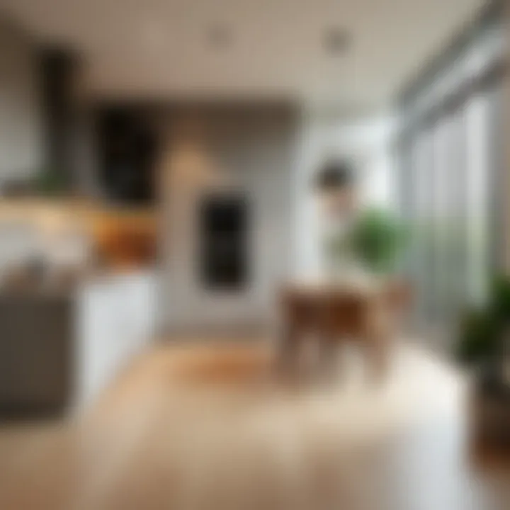 Kitchen showcasing wood flooring paired with tile