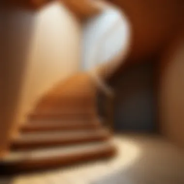 An artistic wooden staircase with unique patterns