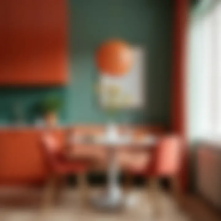 A vibrant color palette enhancing a compact dining area