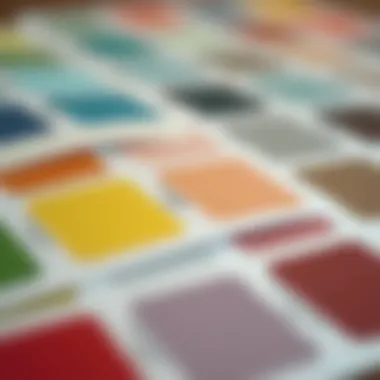 Close-up of paint swatches reflecting trending kitchen colors