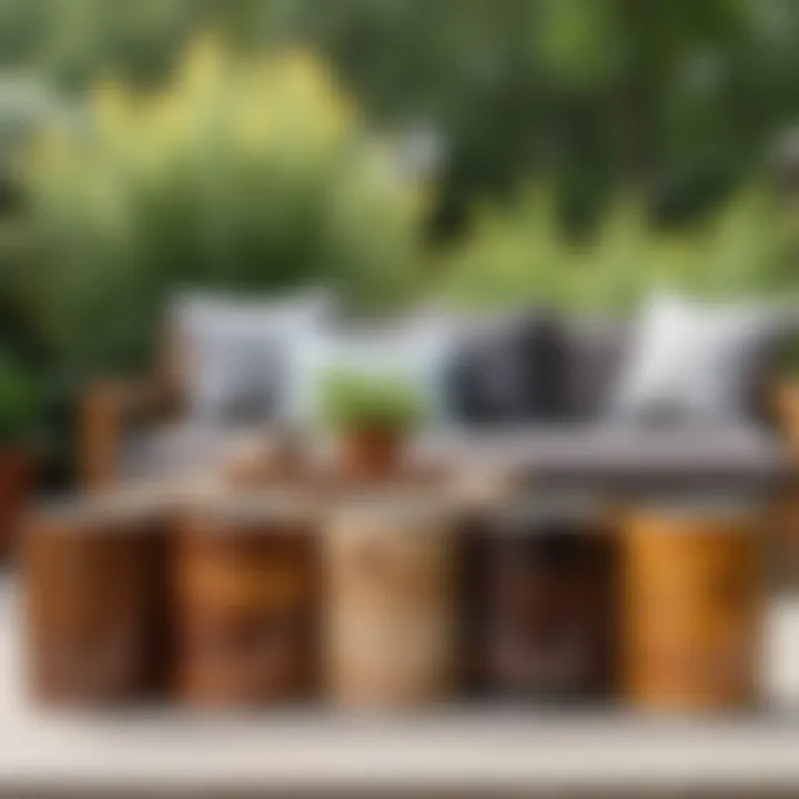 A variety of stain cans displayed for patio furniture