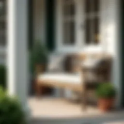 Elegant small bench on a front porch