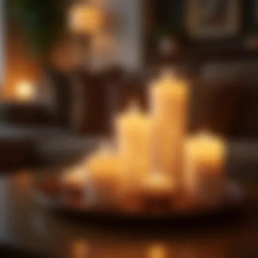 Elegant candles arranged on a coffee table creating a warm ambiance