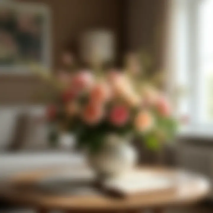 Beautifully arranged floral arrangements enhancing living room aesthetics