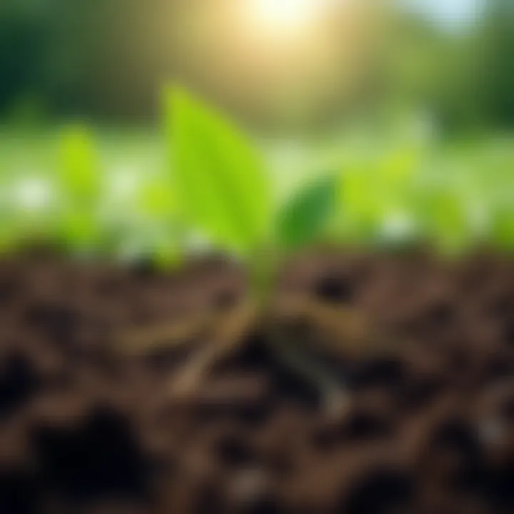 Close-up of soil with healthy roots thriving after aeration