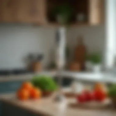 An organized kitchen setup featuring a professional stick blender