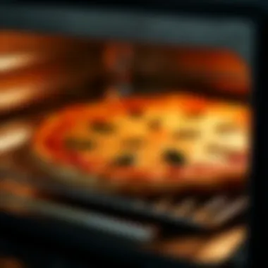 A close-up view of a delicious pizza inside a toaster oven