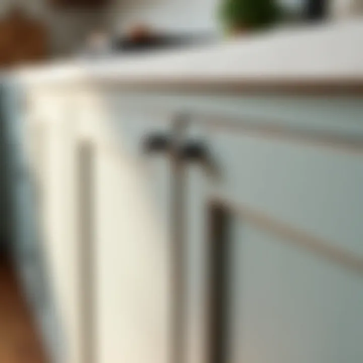 Close-up of a freshly painted cabinet door with texture