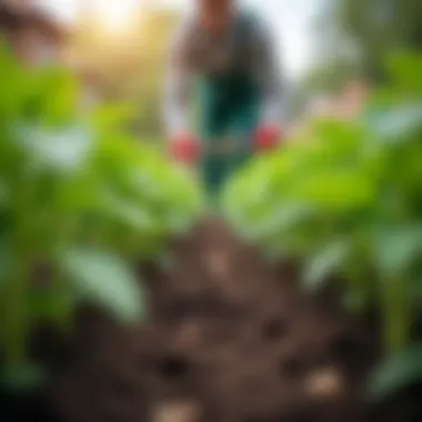 Gardener using eco-friendly pest management techniques