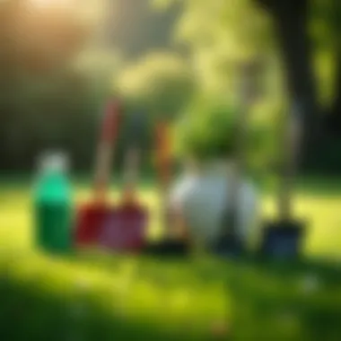 Essential Tools for Liquid Fertilizer Application An array of tools essential for applying liquid fertilizer in garden care